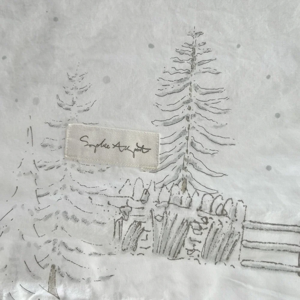 SOPHIE ALLPORT Queen Flat Sheet + Pillow‎ Case Snowy Cottage Animals